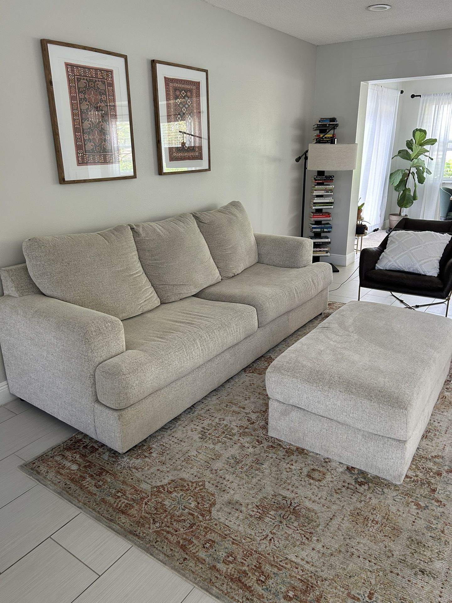 Beige Couch And Ottoman