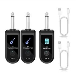 UHF Wireless System for Electric Guitars Featuring a Built-In Rechargeable 2x Transmitter And 1 x Receiver