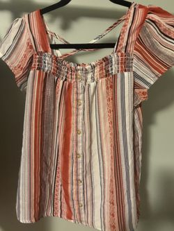 Striped Cold Shoulder Blouse with Button Front