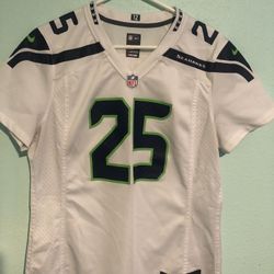 Nike NFL On Field Seattle Seahawks #25 Richard Sherman Jersey Men's White Blue Lime Size Large  is good condition, there is no stains, marked or rippe
