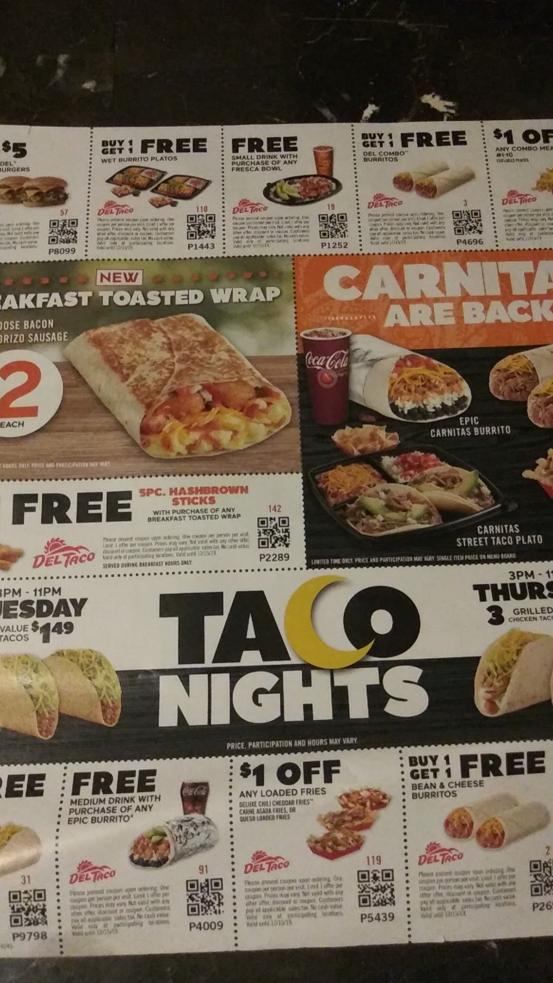FREE, COUPONS, DEL TACO, EXPIRES 12/15/19