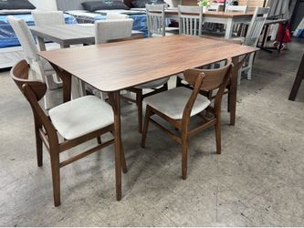 New Mid Century Modern Walnut Dining Set Table and Chairs