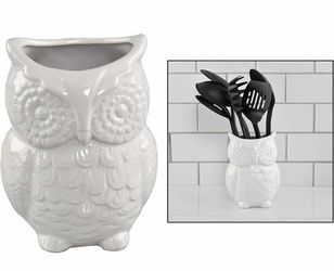 CERAMIC OWL UTENSIL HOLDER - KITCHEN ORGANIZER