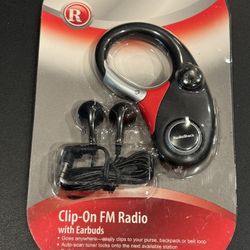 Radio Shack Clip On FM Radio w/Ear Buds 12-188 Built in Compass NEW! Auto Scan Tuner.