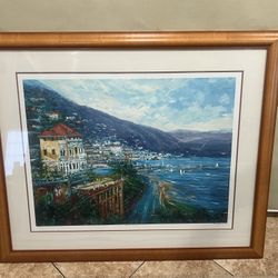 Framed Mediterranean Village Lithograph