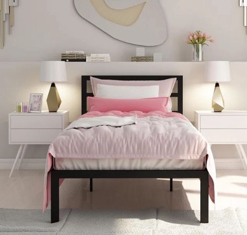 TWIN ‘Black METAL Platform BED🛏️ W/HeadBoard🤩