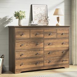 Brown Dresser for Bedroom，55" Wide 10 Drawers Dressers,Modern Wooden Chest for Living Room, Hallway