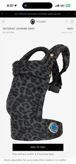 New Artipoppe Zeitgeist Leopard Grey Baby Carrier