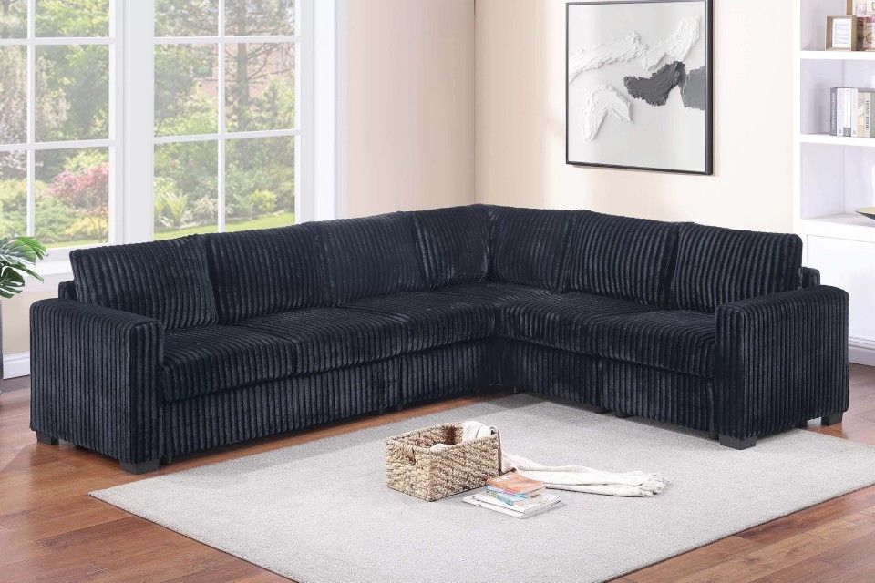 ✅️✅️4 pc black corduroy fabric upholstered 119" sectional sofa✅️pillows not included✅️✅️