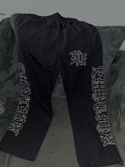 Mixed Emotions Track Pants with Rhinestone Graphic Print
