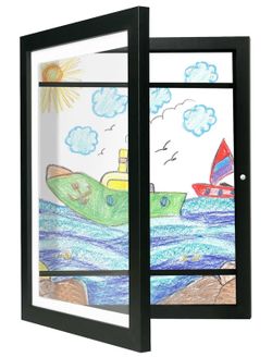Kids Art Frames 8.5x11 - Front Opening Childrens Picture Frame Changeable, Wood Artwork Display Storage for Wall Mount, Magnetic Door Holds 50 Art Pie