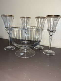 🎄Holiday Entertaining! Vintage Mikasa Crystal Bowl & Water/Wine Glasses (Set of 4 – mint condition)