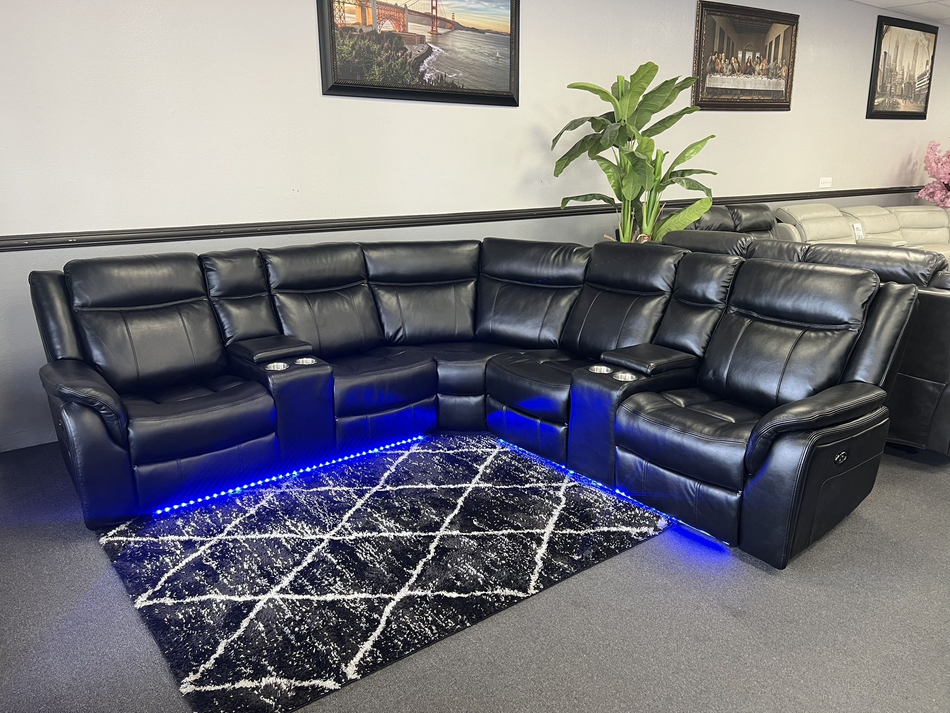 Black Leather Sofa Sectional w/ LED Lights π₯SALEπ₯