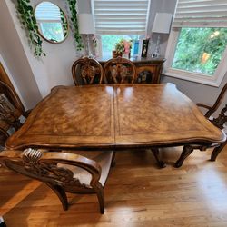GORGEOUS EXOTIC Olive Wood Dining Room Set INCLUDES 8 CHAIRS, 2 LEAFS, COVERS.