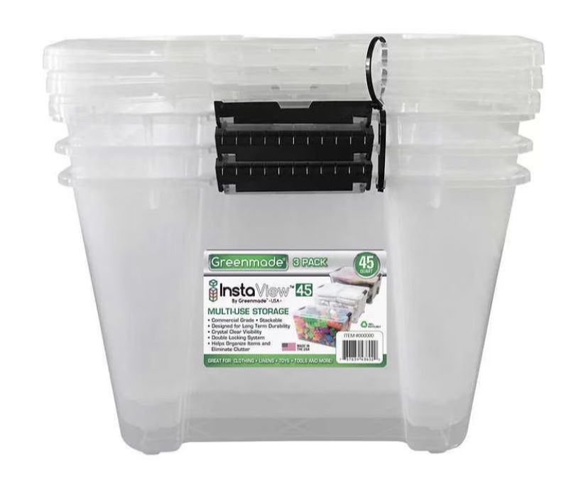 Greenmade InstaView 45 Multi-Use Storage Bin 45 Quart Clear 3 ct  