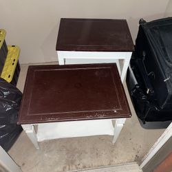 Side Tables White Legs, Cherry Wood On Top
