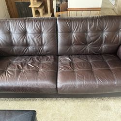 Large Brown Leather Couch 