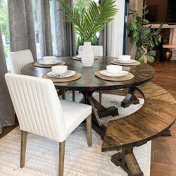 Custom built dining table solid wood Modern Rustic Farmhouse Restoration Hardware West Elm Pottery Barn Counter Height Bar Round Oval Square Bench 