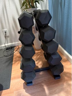 Rubber dumbbells and Rouge adjustable bench!