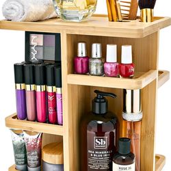 Organizador de maquillaje de bambú giratorio de 360 grados