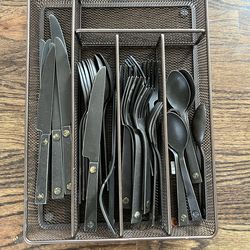 RESTORATION HARDWARE HAMMERED STEEL RIVET 32-PIECE PLACE SETTING