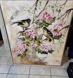 Antique Abstract Oil Painting Signed Lee Reynolds 40.5”Lx51”H