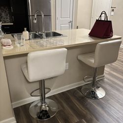 White Leather Bar Stools 