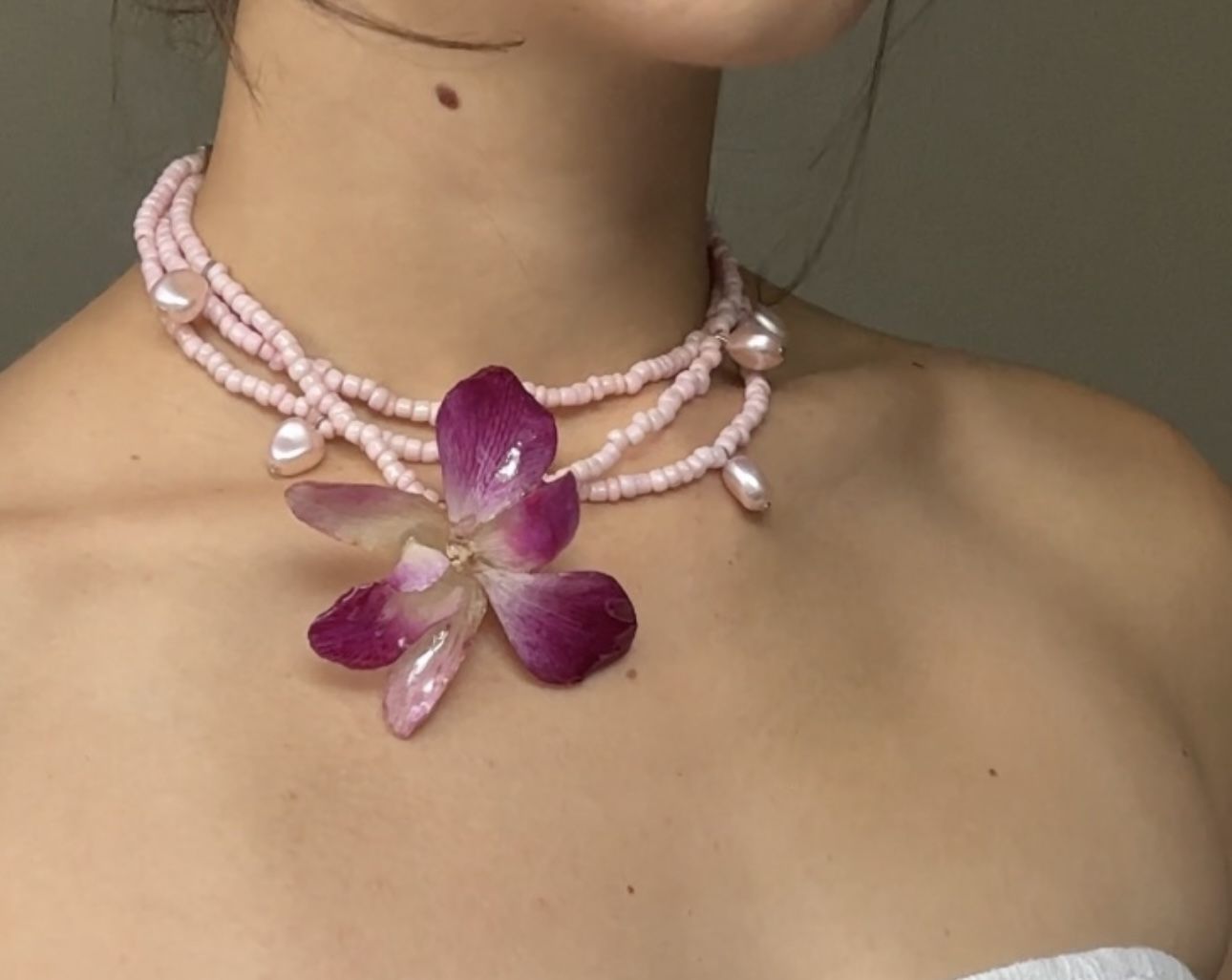 Magenta Orchid Pink Beaded Choker Necklace