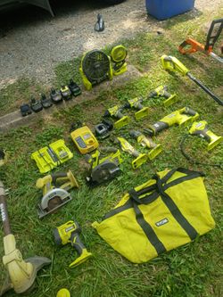 Ryobi power tools,2 worx weed eaters,and 1 worx blower 1 battery that works with all the work and one charger