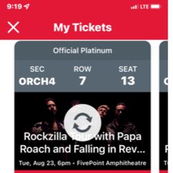 ROCKZILLA Concert 2 Tickets 7th Row PAPA ROACH IRVINE 