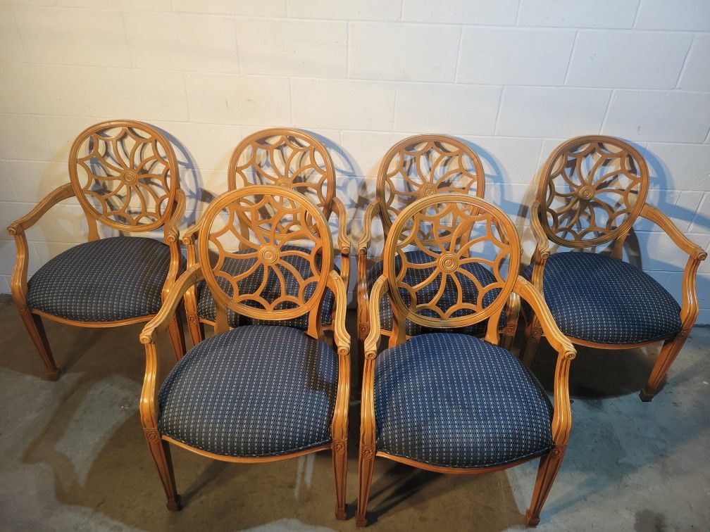 Vintage Armchairs Blue Grid Upholstery 6