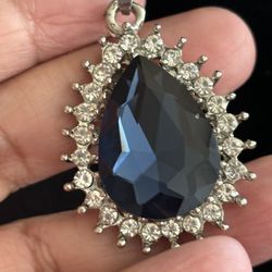 Blue Stone With CZ Necklace 