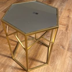 Gold Metal Hexagon Side Table With Mirrored Top
