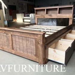 Solid Wood Queen Bed Frame and 3 Drawers