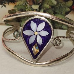 #2435, ALPACA MEXICAN  ETHNIC & REGIONAL BRACELET, ABALONE MOTHER OF PEARL  