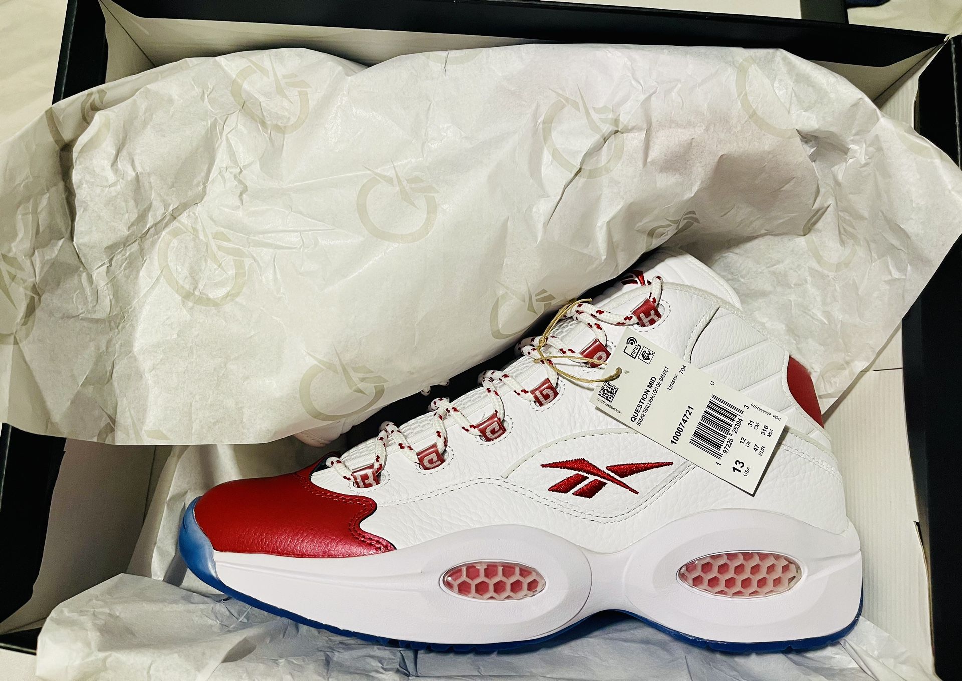 New mens Sz 13 Allen Iverson Question Red Toe OG Pearlized