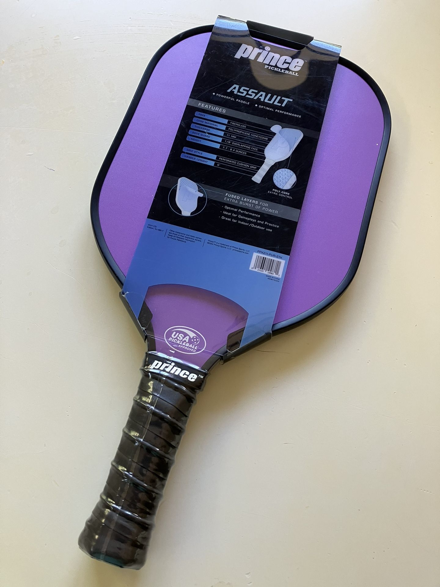 New PRINCE ASSAULT Pickleball Racquet Fiberglass Optimum Performance USA Pickleball Approved