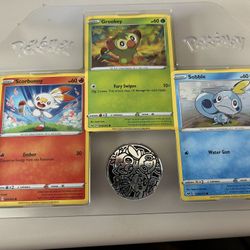 Pokémon – Grookey, Sobble,, ScorBunny – Collectors Chest Hollow Promo, Sent With Coin