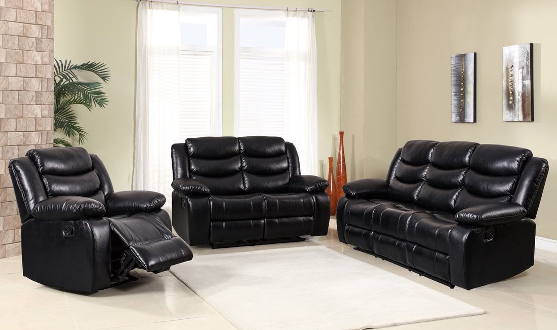 Brand New 3PC Black PU Reclining LIVRM Set! As Low As $55 Down With Acima!