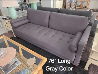 Gray Fabric Tufted Sofa 76 Inches