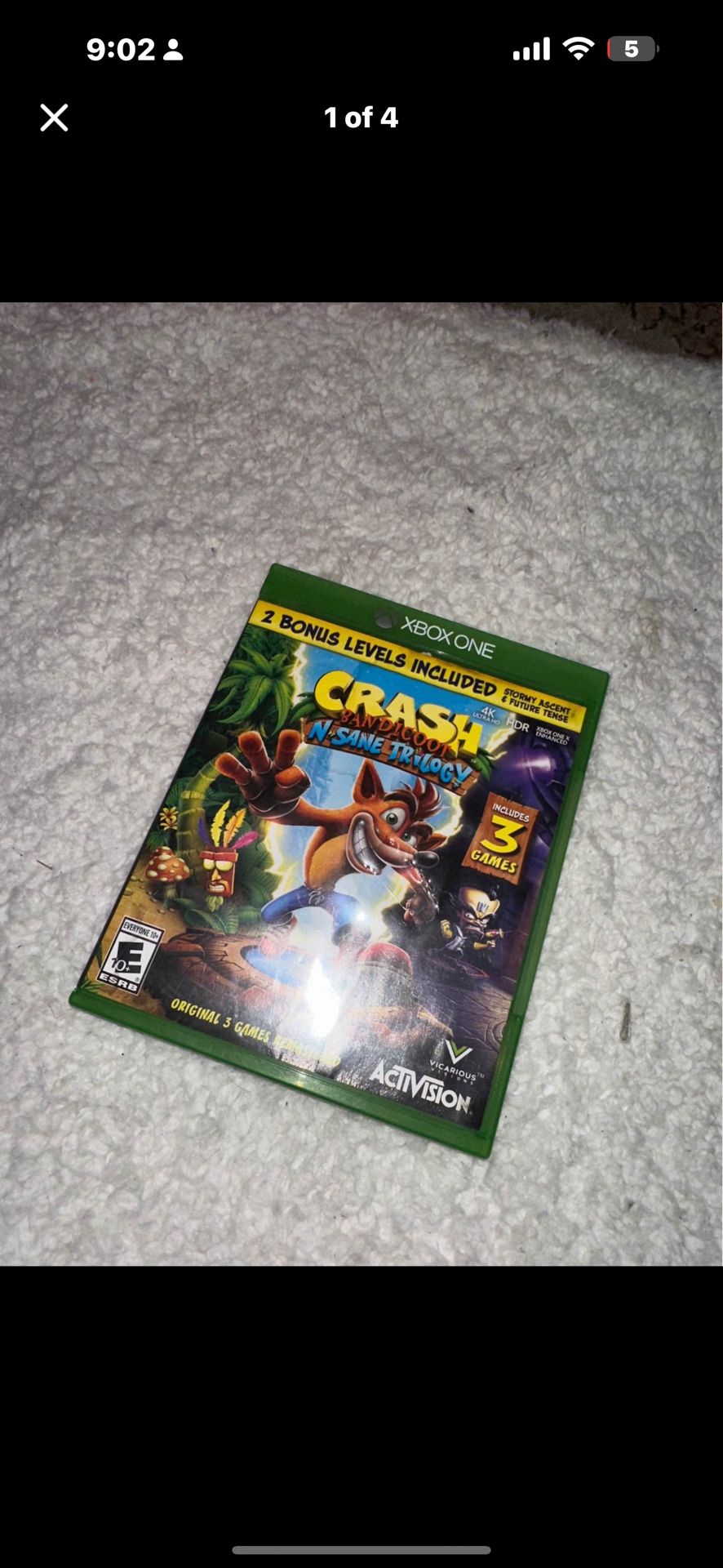 Crash Bandicoot N-Sane Trilogy Game Disk Xbox One