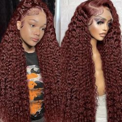 Htsly Reddish Brown Lace Front Wigs Human Hair Material 34” And 28”