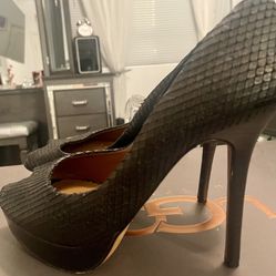 Zara Basic Collection Black Textured Peeptoe High Heels