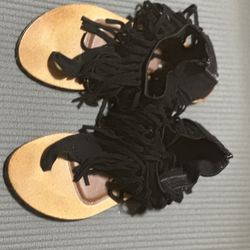 Black Fringe Sandals 