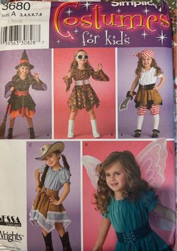 Costume for Kids Simplicity 3680 Girls Size 3-8 Uncut