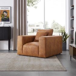25Home: Tan Air Leather 45" Armchair,***Free Delivery