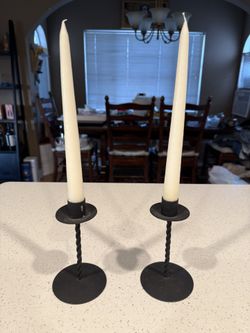 Vintage Black Iron Twisted Candlesticks – Set of 2