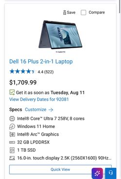 Dell 16 Plus DB16250 Intel Core Ultra 7 Series 2