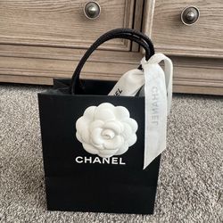 Empty Small Chanel Paper Bag with ribbon and flower