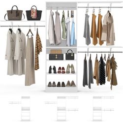  Closet System, 8FT Walk In Closet Organizer with 3 Shelving Towers, Heavy Duty Bedroom Wardrobe with 5 Shelves, Wall Mounted Clothes Rack (Can Be Cut